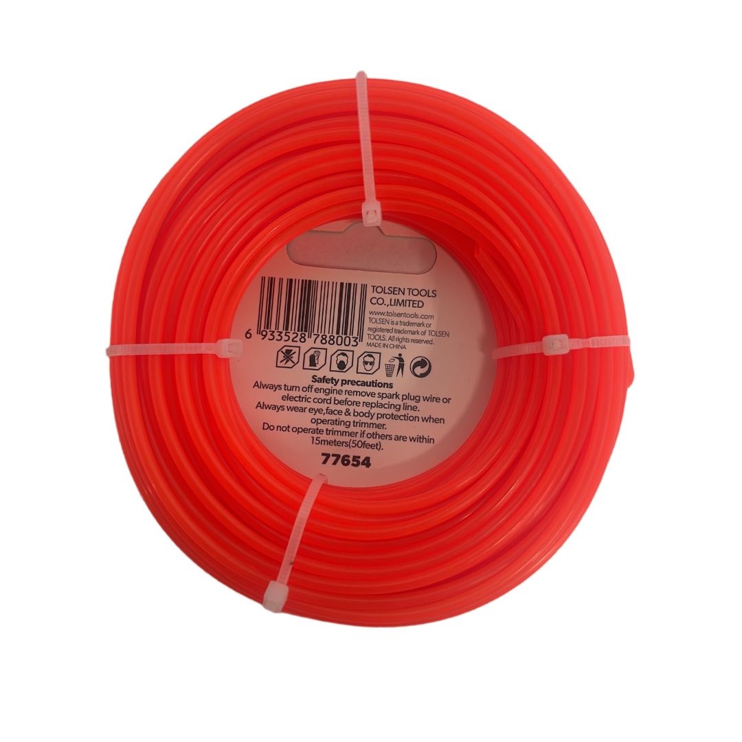 Леска для триммера, 2,4ммх15М, оранжевая, Tolsen 77654
