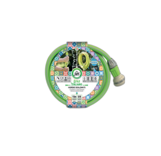 ШЛАНГ 15 М, 5/8 ЗЕЛЕНЫЙ ЦВЕТ + 2 БЫСТРОСЪЕМНОЙ МУФТЫ И ДУШЕВАЯ ЛЕЙКА