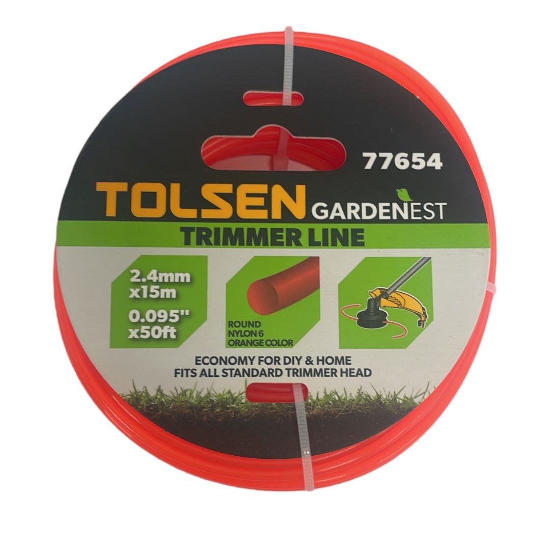 Леска для триммера, 2,4ммх15М, оранжевая, Tolsen 77654